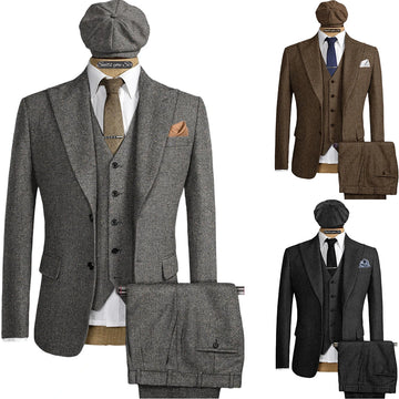 Aidase Mens Herringbone Suits 3 Pieces Wool Formal Groom Wear Work Business Customize Tuxedos Blazer Pants Vest For Wedding aidase-shop